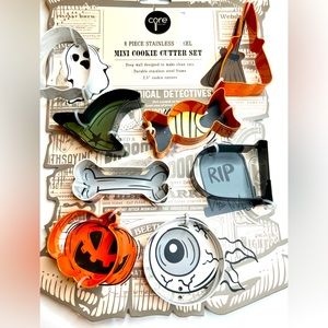 8 Halloween Stainless Steel Cookie Cutters Ghost Witch Hat Broom Candy Bone Tomb